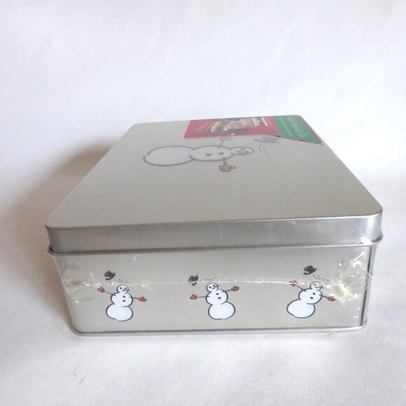 NEW CHRISTMAS SNOWMAN HOLIDAY KEEPSAKE STORAGE TIN BOX CONTAINER STORE - Picture 6 of 9